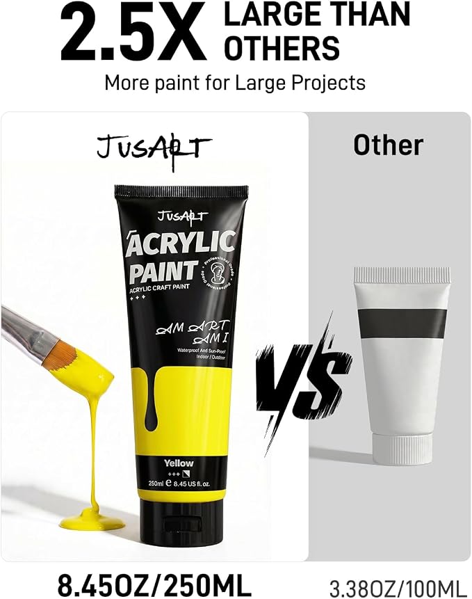 JusArt Yellow Acrylic Paint, 8.45oz/250ml Large Tube, Heavy Body Rich Pigment - Image 4