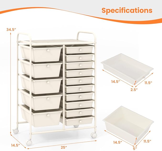 BECOMFORT 15-Drawer Rolling Cart - Image 3
