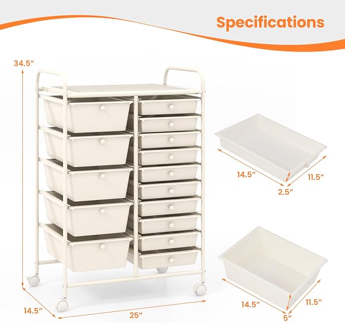 BECOMFORT 15-Drawer Rolling Cart - Image 3