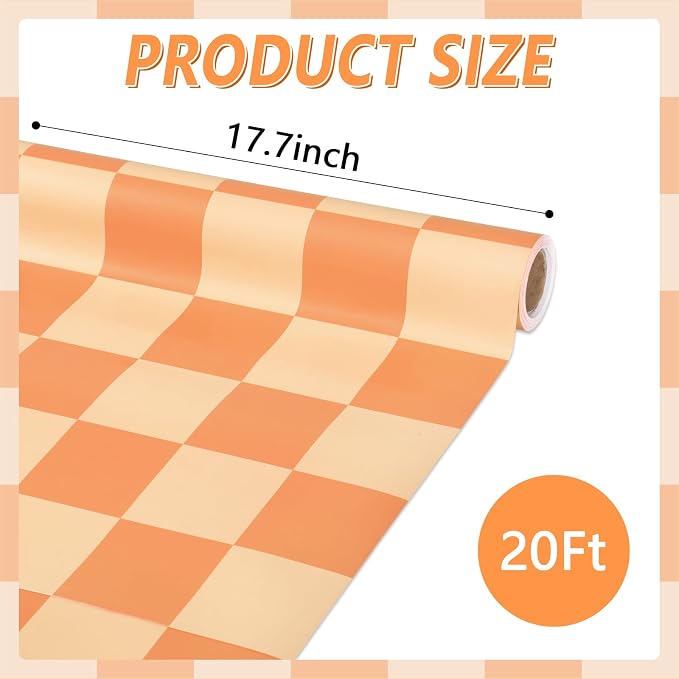 Hippie Orange Checked Bulletin Board Paper Roll Retro Orange Bulletin Board - Image 2