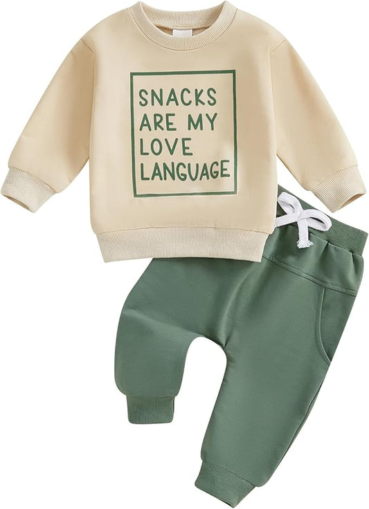 Toddler Baby Boy Fall Winter Outfit Long Sleeve Letter Print Sweatshirts and Jogger Pants Infant Boy Clothes