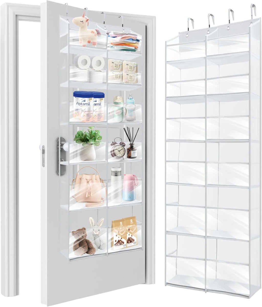 HOMELUX THEORY Heavy Duty Over the Door Organizer - Extra Wide Clear Closet Organizers And Storage, Hanging Storage Door for Bedroom & Baby Nursery, 1PC Transparent