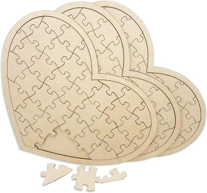 3 Pack Blank Wooden Heart Shaped Jigsaw Puzzle 11.2x8.4 Inch Unfinished Wooden - Image 4