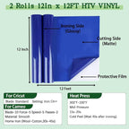 guangyintong Blue Heat Transfer Vinyl HTV Rolls, 2 Rolls 12" x 12ft Blue Iron - Image 2