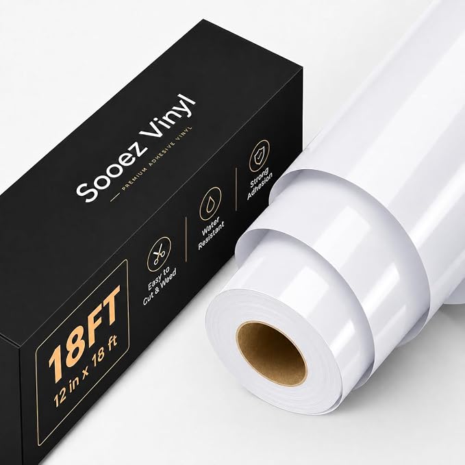 Sooez Permanent Vinyl -Glossy White Adhesive Vinyl Roll by Sooez