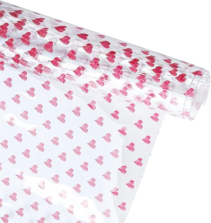 ONEART | Red Heart Printed TPU Jelly Faux Leather 12 x 53 inches Transparent by ONEART