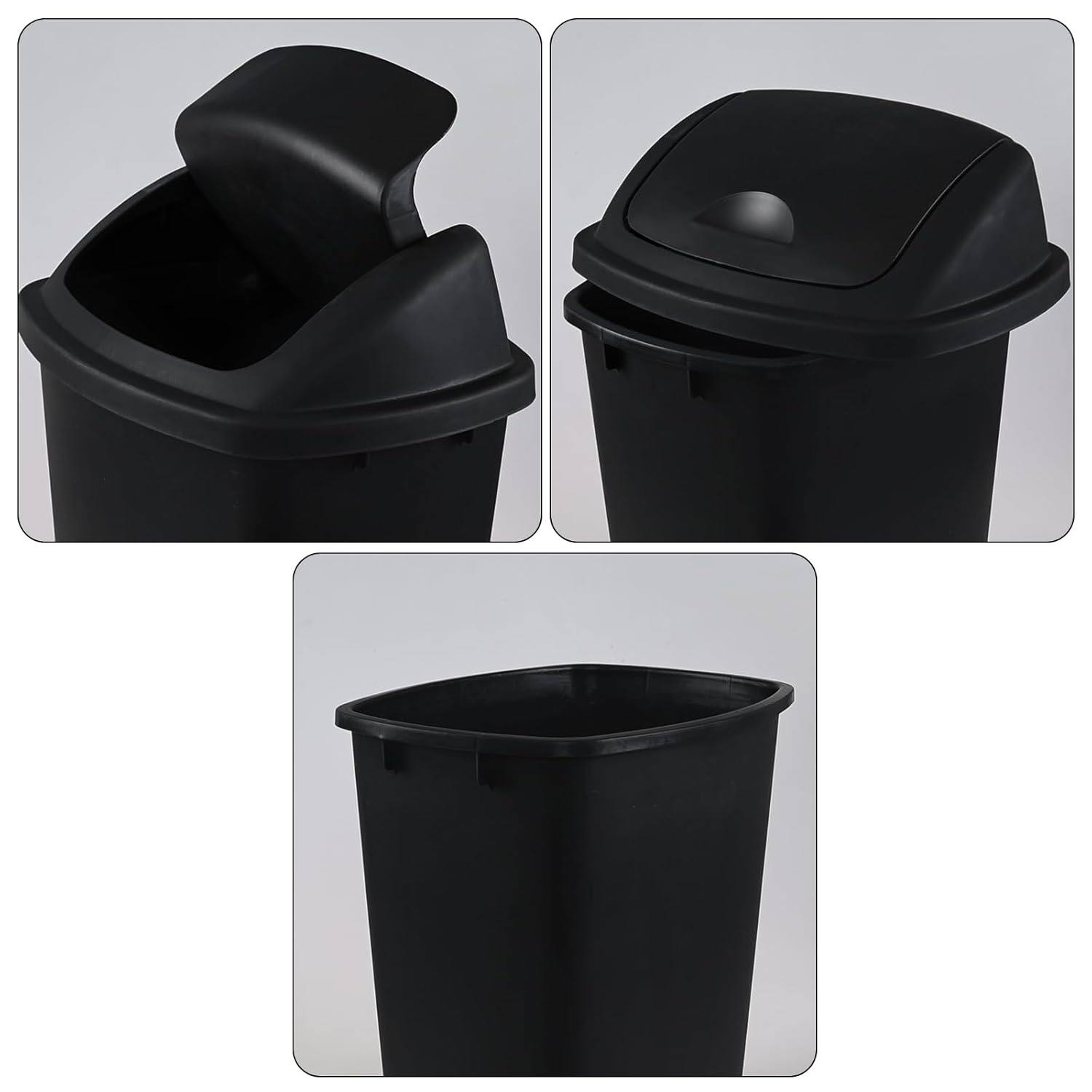 10 Gallon Plastic Swing Top Trash Cans, 4-Pack Garbage Cans with Swing Top Lid, Black