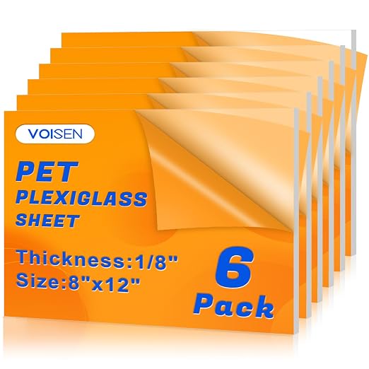 VOISEN 6 Pack Plexiglass Sheets 1/8 Inch Thick, Display Cases, Sneeze Guard by VOISEN