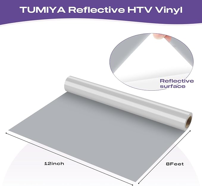 TUMIYA Heat Transfer Vinyl Reflective Light Gray HTV Roll, Reflective HTV Vinyl - Image 2