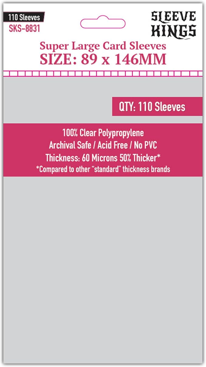 Sleeve Kings Premium Super Large Card Sleeves – 89x146mm, 110 Pack, 60 Micron by SleeveKings