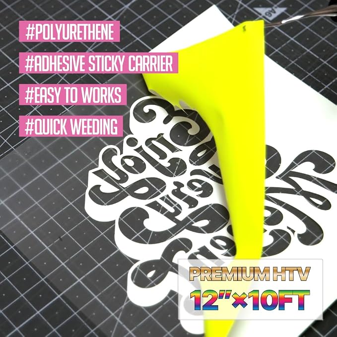 PU Heat Transfer Vinyl 12"×10ft Roll Neon Yellow – HTV - Image 2