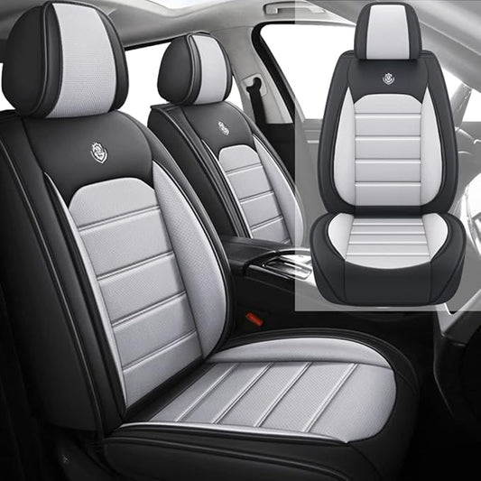 Leather Seat Cover for Ford Edge 2010-2026,Waterproof Soft Seat Covers,Interior Accessories Seat Covers Cushion Vehicle Protector Airbag Compatible(Black&Gray,2PCS Front)