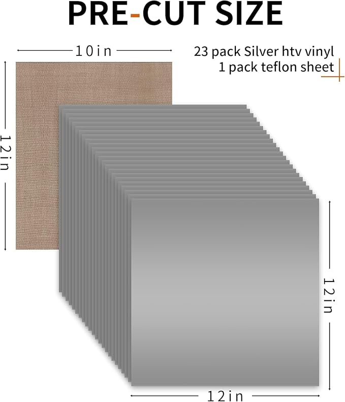 HTVRONT Silver HTV Heat Transfer Vinyl: 24 Pack 12"x12" Iron on Vinyl Sheet | - Image 6