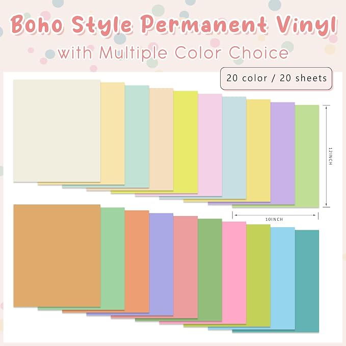 Tintnut Boho Permanent Vinyl 20 Sheets 12''x10'' Pastel Adhesive Vinyl | Solid - Image 2