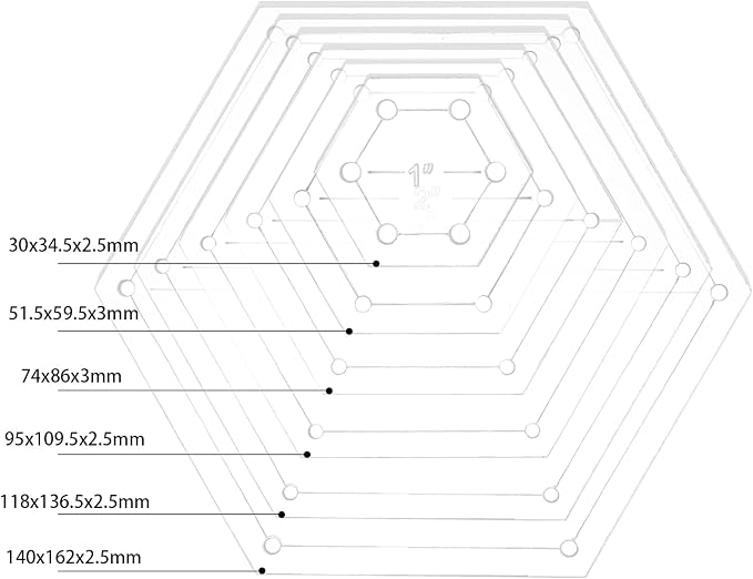 BENECREAT 6Pcs Mixed Sizes Hexagon Quilting Template Transparent Pressure Plate - Image 2
