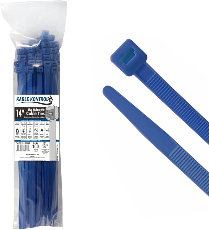 Kable Kontrol Blue Zip Ties 14 Inch 100 Pcs, 120 Lbs Tensile Strength, by KABLEKONTROL%C2%AE