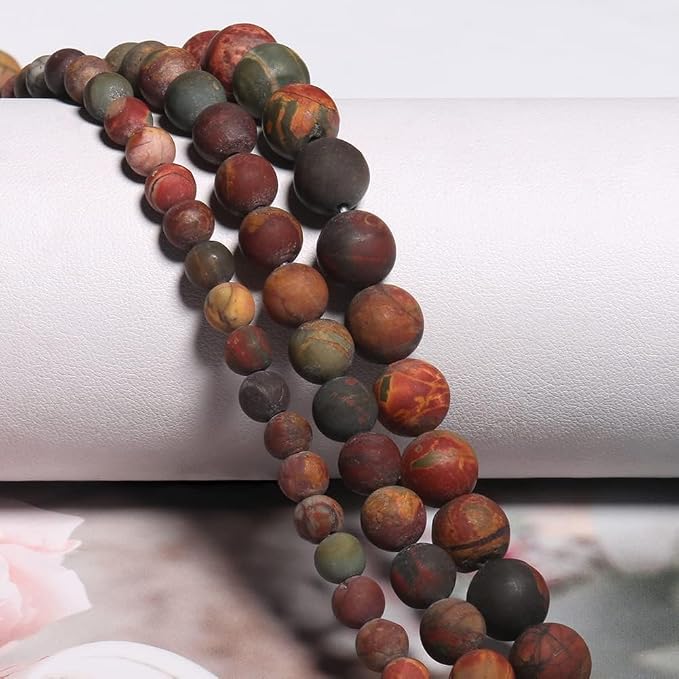 60pcs Natural Matte Picasso Jasper Gemstone Beads，6mm Frosted Round Loose Stone - Image 7