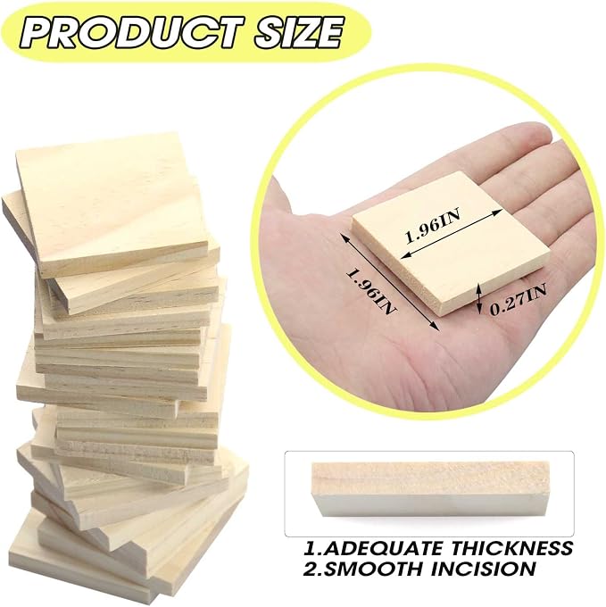 30PCS Wooden Squares for Crafts, 1/4 Inch Thick Natural Blank Square Blocks - Image 2