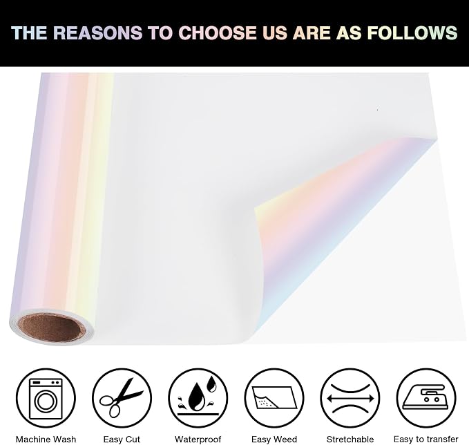 TORC Metallic HTV Heat Transfer Vinyl Roll 12" X 5FT Pearl Iridescent Iron on - Image 3