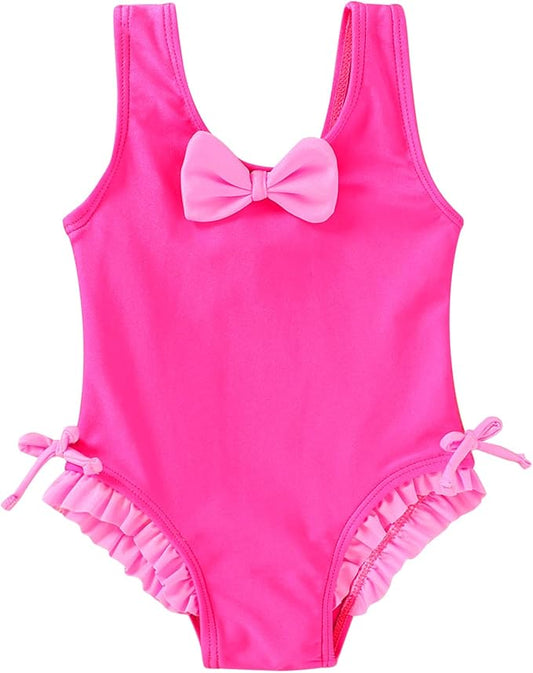 YOUNGER TREE Toddler Swimsuit Girl Cute Stripe One-Piece Ruffle Swimwear Baby Girl Bathing Suits with Bow