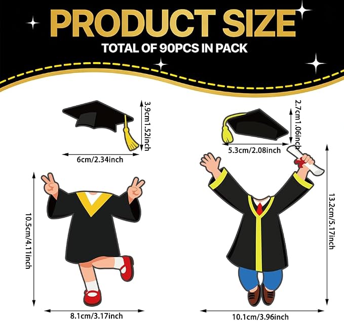 90 Set Graduation Hat Gown Cutout Graduation Bulletin Board Decoration Black - Image 2