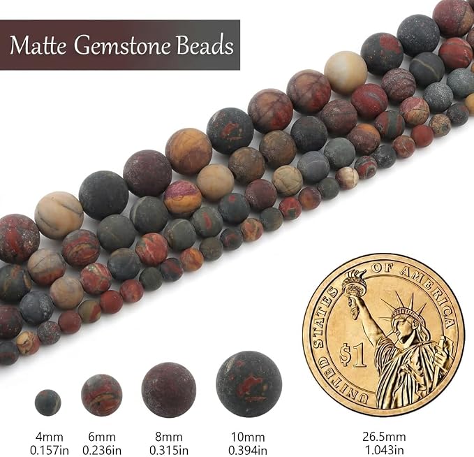 6mm Matte Picasso Jasper Bead, 15-Inch Matte Round Loose Stone Beads - Image 3