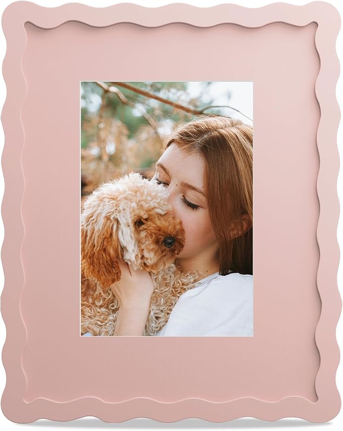 8x10 Picture Frame with Mat for 5x7, Wavy Edge Wooden Real Glass Photo Frame by THKRLOF