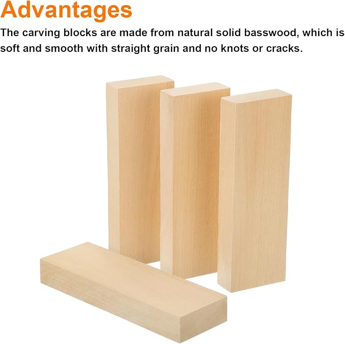 MECCANIXITY 4Pcs Basswood Carving Block, 0.8"x2"x6" Square Wooden Dowels Blocks - Image 3
