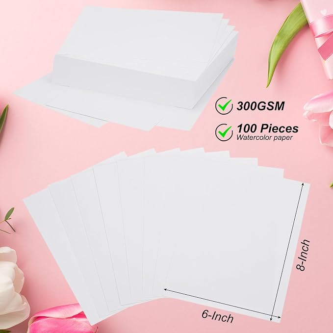 PATIKIL 100 Pcs Pure Cotton Watercolor Paper 140lb/300 GSM Water Coloring Paint - Image 2