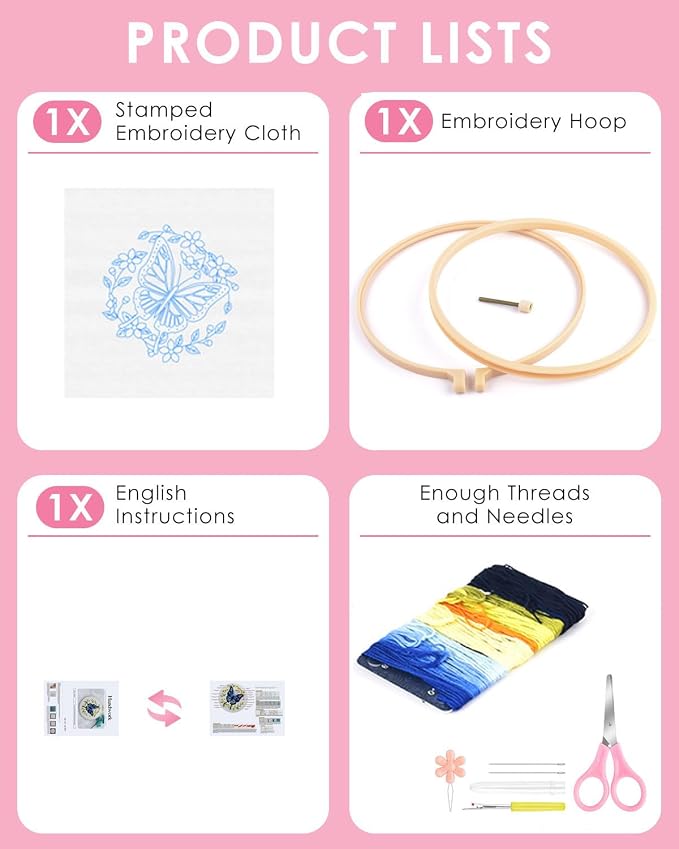 TINDTOP Embroidery Kit for Beginners Adult, Butterfly Embroidery Kit | Include - Image 2