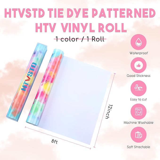 HTVSTD Red Tie Dye HTV Heat Transfer Vinyl 12×8ft Iron on Vinyl | Vivid Color - Image 3