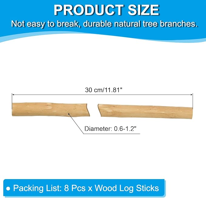 PATIKIL 8 Pcs / 30cm Wood Log Sticks, 0.6-1.2inch in Diameter Natural Driftwood - Image 2