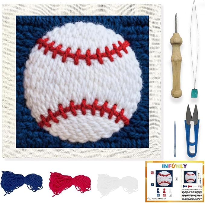 INFUNLY Baseball Punch Needle Embroidery Kit 9.4 Inch Square Punch Needle Craft by INFUNLY