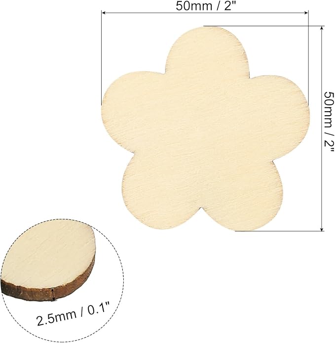 PATIKIL 50mm Wooden Flowers, 50 Pack Unfinished Wood Flowers Blank Wooden - Image 2
