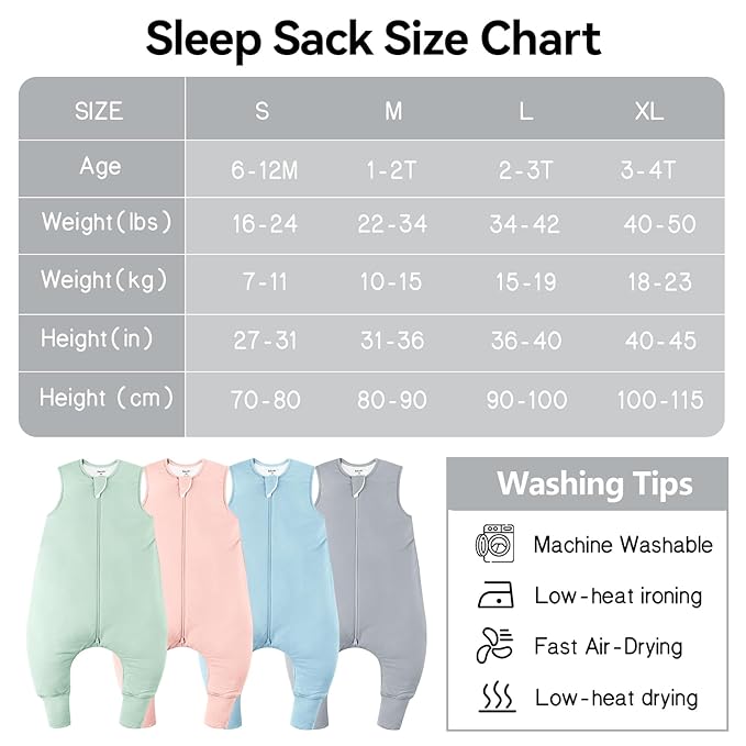 Rayon Made From Bamboo Sleep Sack 24-36 Months 0.5 Tog Ultra Soft Summer Toddler Sleep Sack 2t-3t with Feet 2-Way Zipper Lightweight Baby Sleeping Bag with Legs Thin Baby Wearable Blanket-Gray