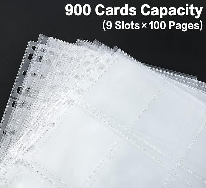 HERKKA Trading Card Sleeve Pages, 100 Pack 9 Pocket Album Pages 11 Holes Fit 3 - Image 3