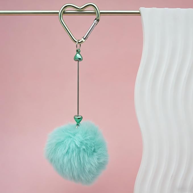 Beadable Heart Pom Pom Keychain Blank Bar - Image 4