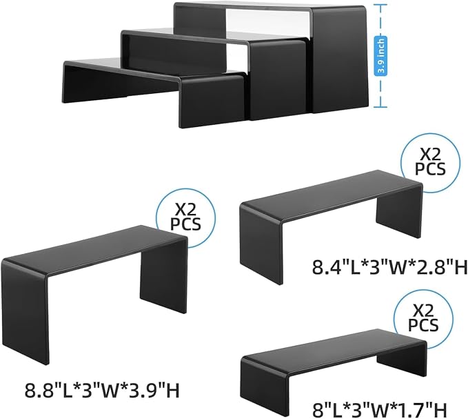 Goabroa 12 Pcs 8'' Clear Risers Display Stands, 3 Tiers 4mm Thick Transparent - Image 3