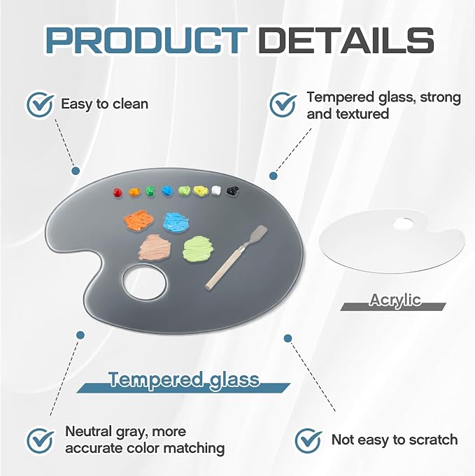 Nuanchu 8 x 12 Inch Handy Oval Neutral Grey Tempered Glass Palette - Image 4