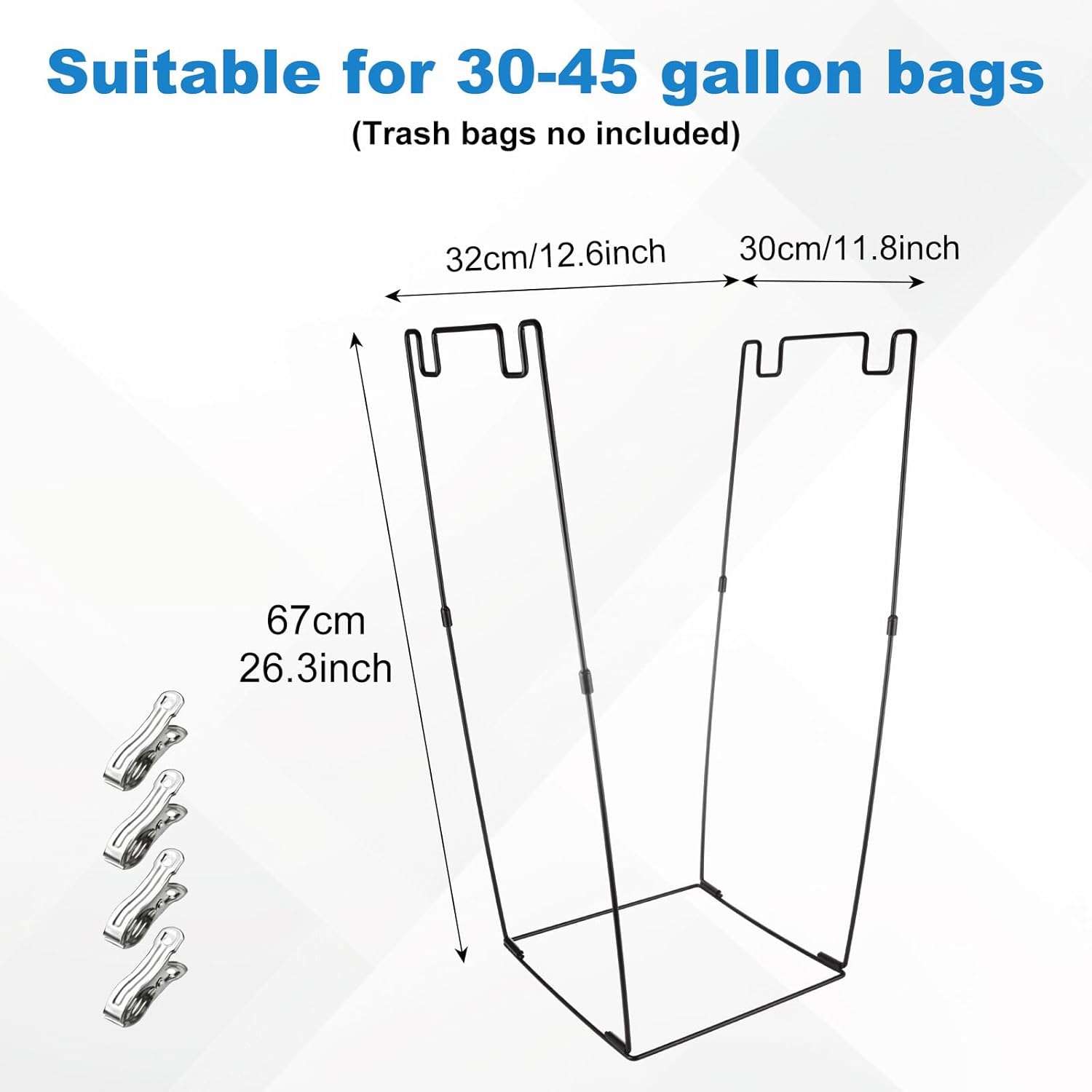 2 Pack Metal Trash Bag Holder, Garden Garbage Bag Holder for 30-45 Gallon Bags for Leaves, Yard Weeding, Camping, Lawn Party - Multi-Use Outdoor (Black with 8 clips)