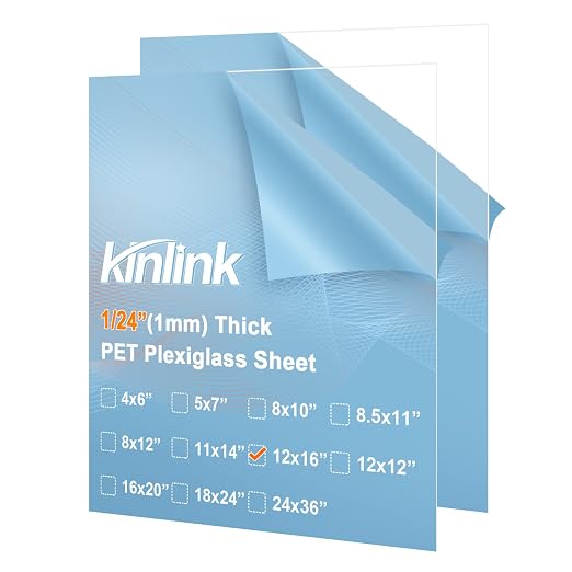 KINLINK 12x16 Plexiglass Sheets 1/24 inch Thick, 1mm Clear PET Plastic Sheet by KINLINK