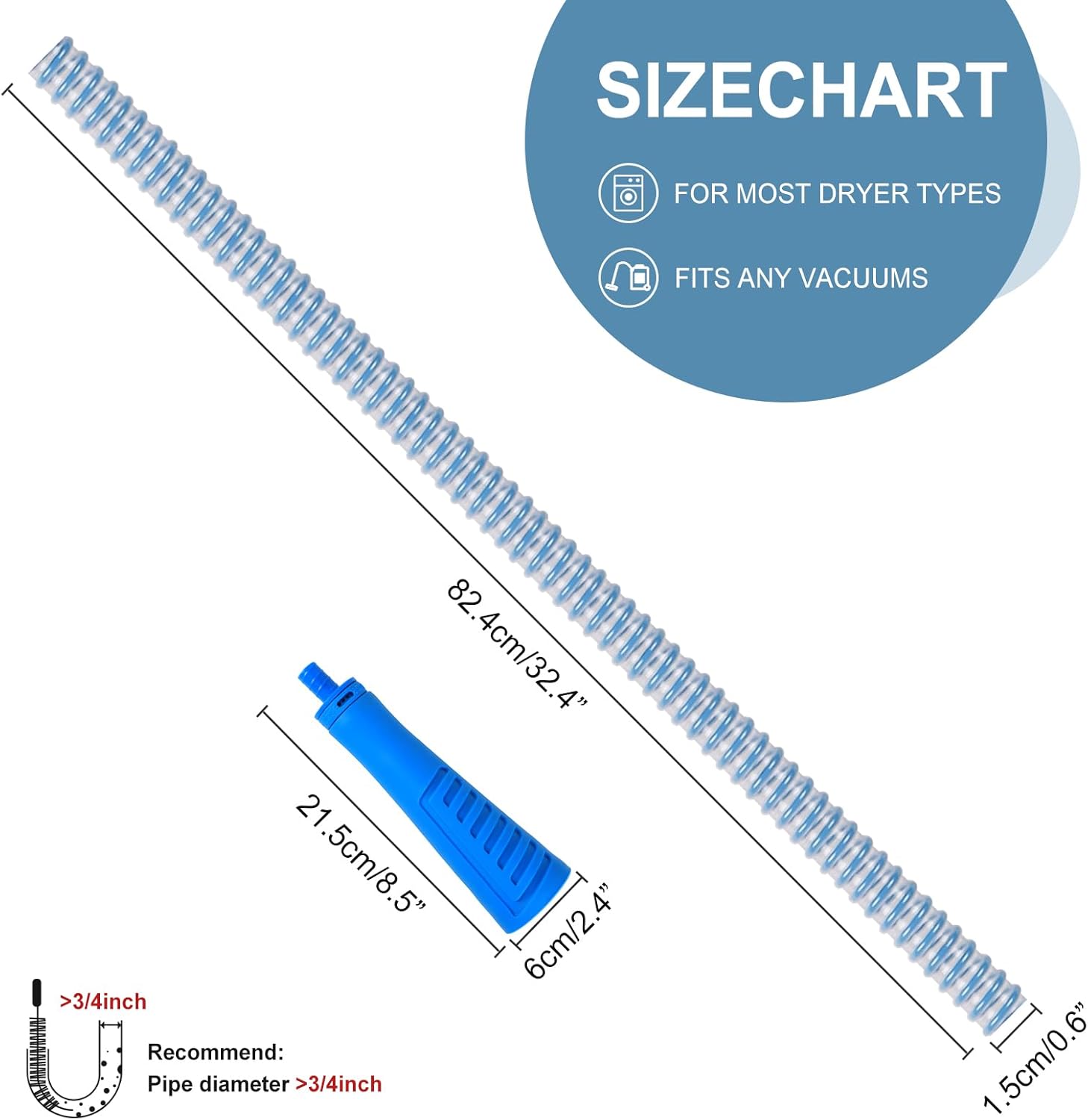 Dryer Cleaner Vent Brush - 70cm or 75cm Long Flexible Dryer Vent Cleaner & Refrigerator Condenser Coil Brush Long Flexible Refrigerator Coil Cleaning Brush (Hose)