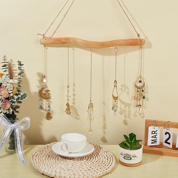 15 Inch 5 Hook Driftwood Wall Hanging Wall Mounted Jewelry Holder Natural Branch - Image 3