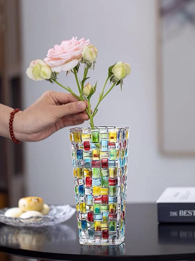 Magcolor Hand Painted Colorful Woven Glass Vase -Crystal Flower Vase- 7.7 inch - Image 5