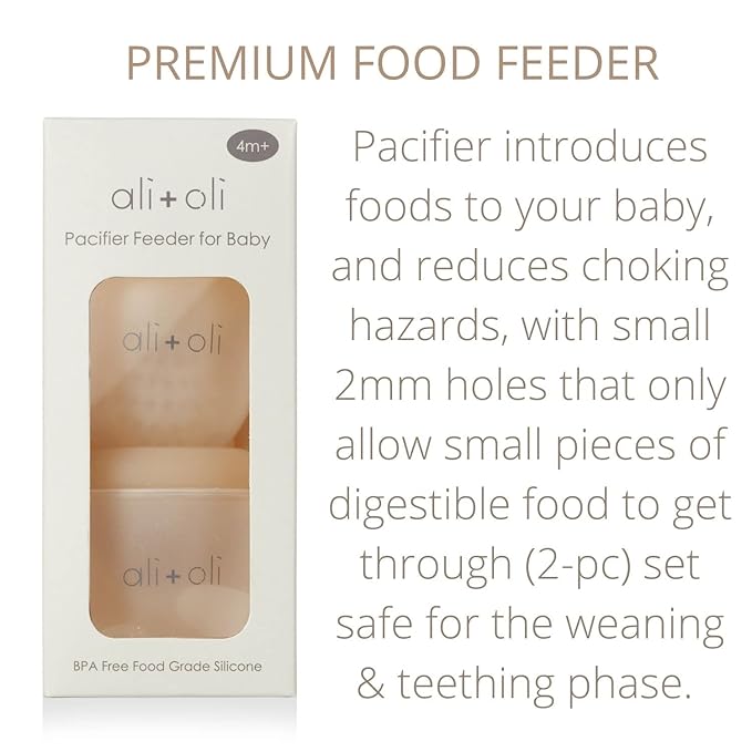 Ali+Oli (2-pc) Food & Fruit Feeder Pacifier (Oat & Coco) Set for Baby, BPA-Free Food-Grade Silicone Fruit Pacifier Feeder, Infant & Toddler Teether Soother, Fruit Teethers for Babies