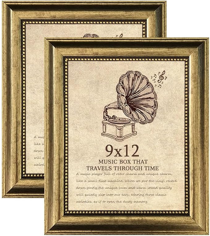 9x12 Picture Frame Set of 2, Vintage Picture Frame Gold Frames Ornate Vintage by TKYGU