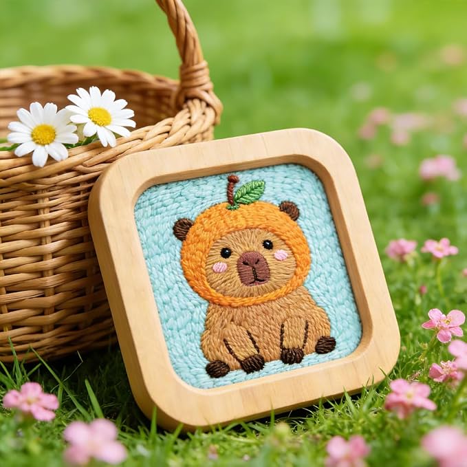 INFUNLY Orange Capybara Punch Needle Kit 9.4x9.4" DIY Punch Embroidery Kit - Image 4