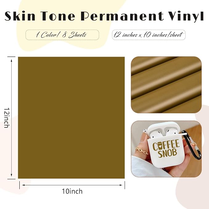 Tintnut Skin Tone Permanent Vinyl 8 Sheets 12x10in Tan Adhesive Vinyl | Solid - Image 2