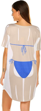 Ekouaer Women's Bikini Shirt Cover Up Short Sleeve Cute Bikini Print Cover-Up - Image 2