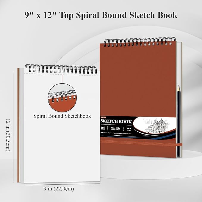 Ankkol Art Sketch Book 9x12, Top Spiral Bound Sketchbook, 68 lb/100gsm Art Paper - Image 2